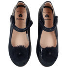 Girls Navy Blue Fur Patent Leather Shoes, 2, hi-res